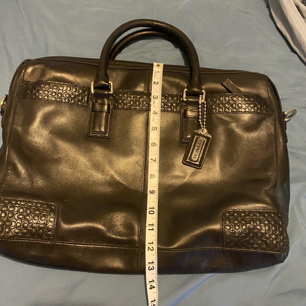 Black leather Coach laptop bag